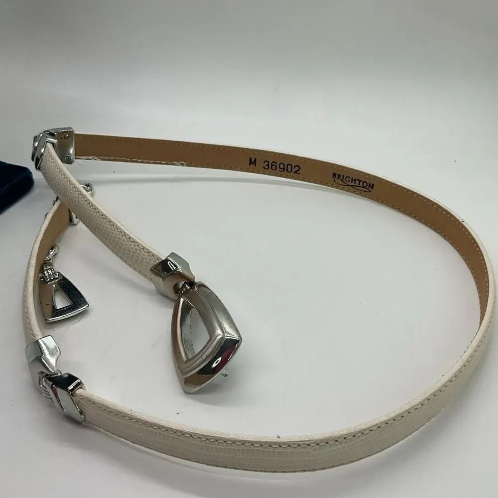 Brighton Women's White Leather Belt with Silver Plate Accents